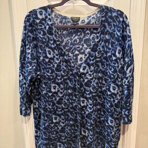 Talbots V-neck Cardigan - Blue / White 1X - NWOT